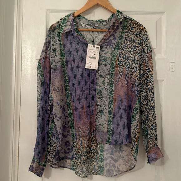 NWT Zara Patchwork Printed Shirt - Picture 2 of 4